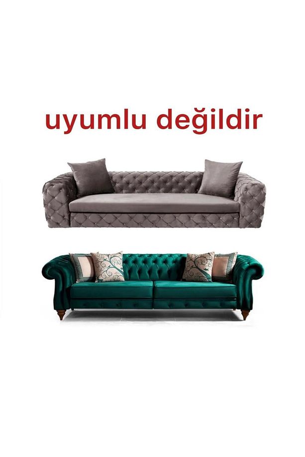 Lüks Jakarlı Düz Keten Koltuk Kanepe Örtüsü Takımı 3-3-1-1.. - 6