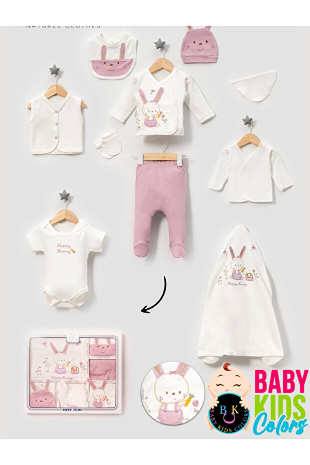 Boxed-Rabbit Newborn Clothing Set 10-Piece Hospital Discharge Sets Embroidered 100% Cotton Bodysuit Set