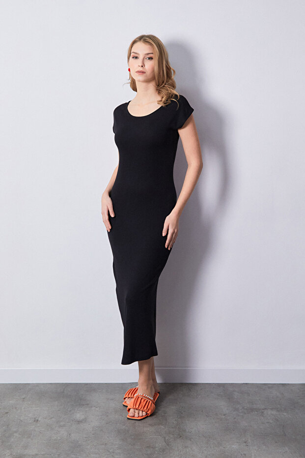 Basic Ribbed Slit Dress - 2