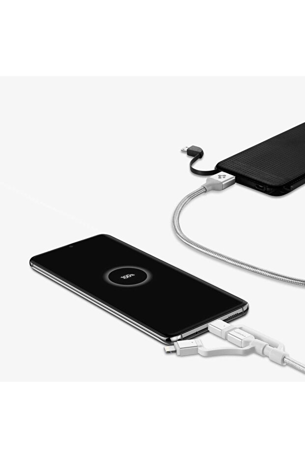Essential 3in1 Lightning + Usb-c + Micro Usb Dayanıklı Naylon Örgü Hızlı Şarj Ve Data Kablo M - 7