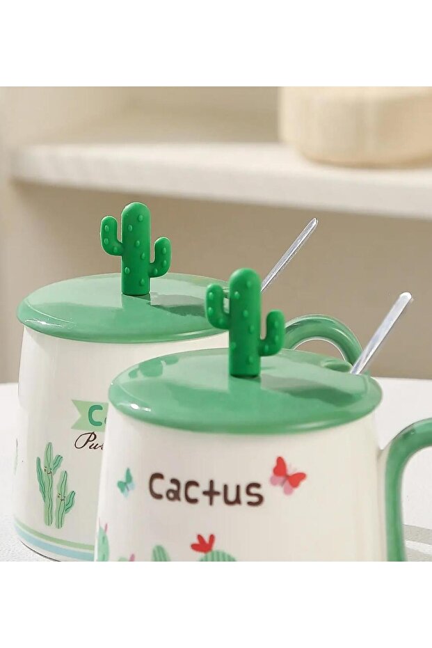 Kaktüs Temalı Seramik Kupa - 3