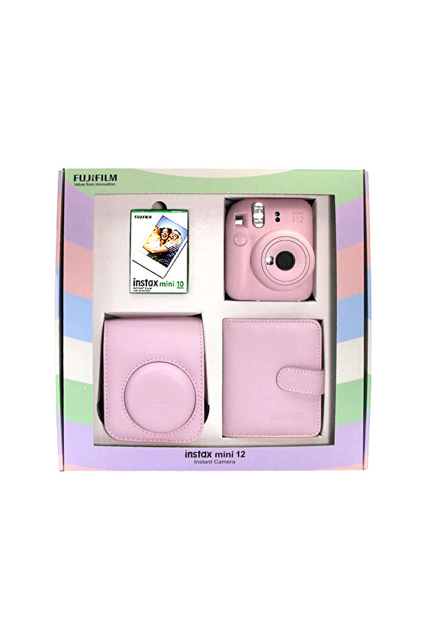 Fujifilm İnstax Mini 12 Fotoğraf Makinesi Askı Pil Çanta 10’lu Film Albüm Bundle Box