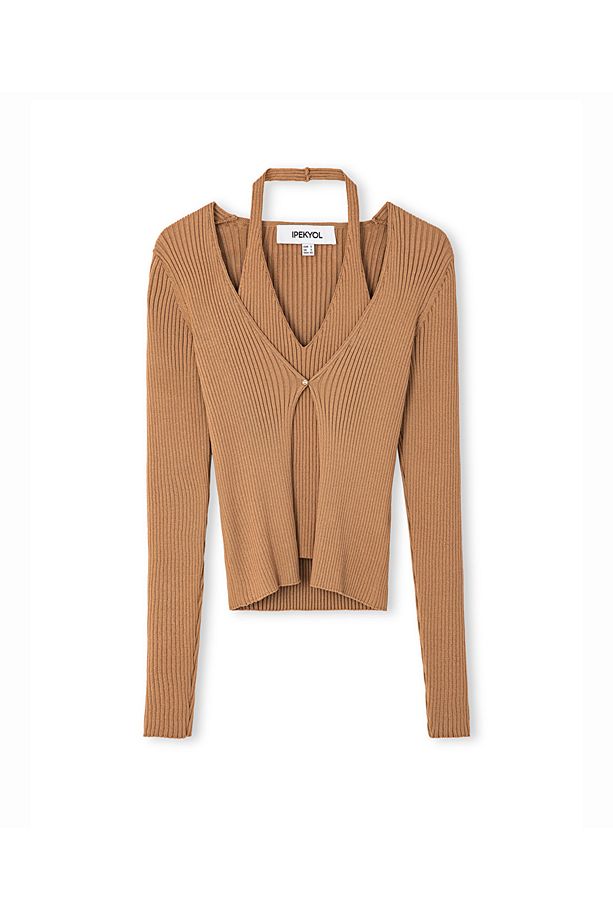 Çift parça görünüm cutout triko - 3