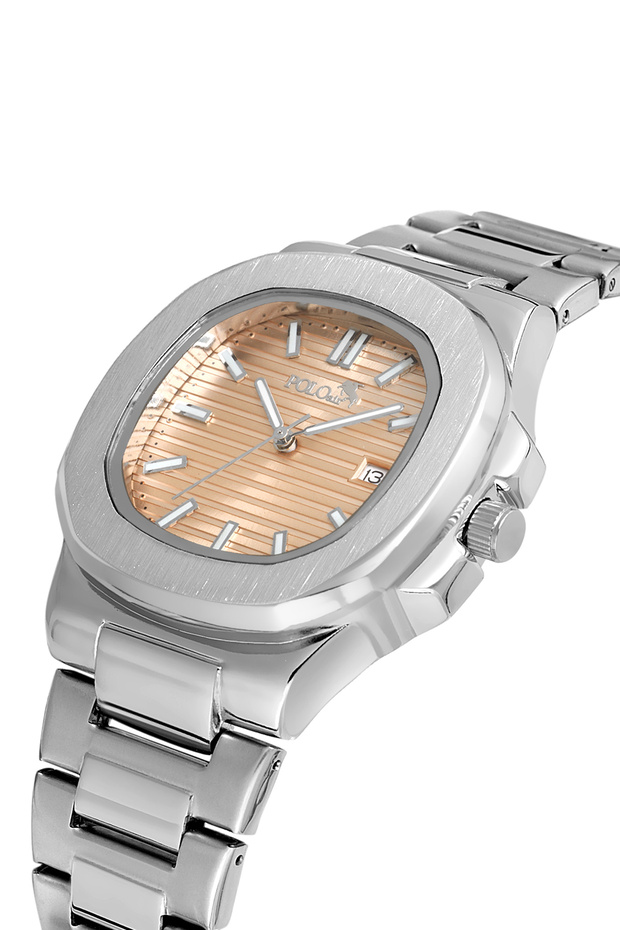 Square Case Men's Wrist Watch with Double Clip Calendar Silver Coffy Color Pl-0960E3X