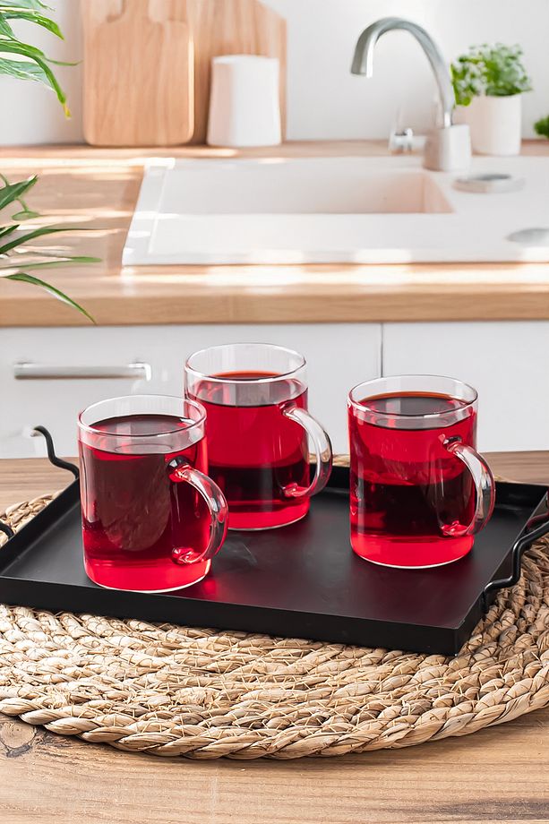 6080 6'lı Borosilikat Isıya Ateşe Dayanıklı Cam Kulplu Çay Bardağı Kahve Bardak Kupa Seti 200ml - 4
