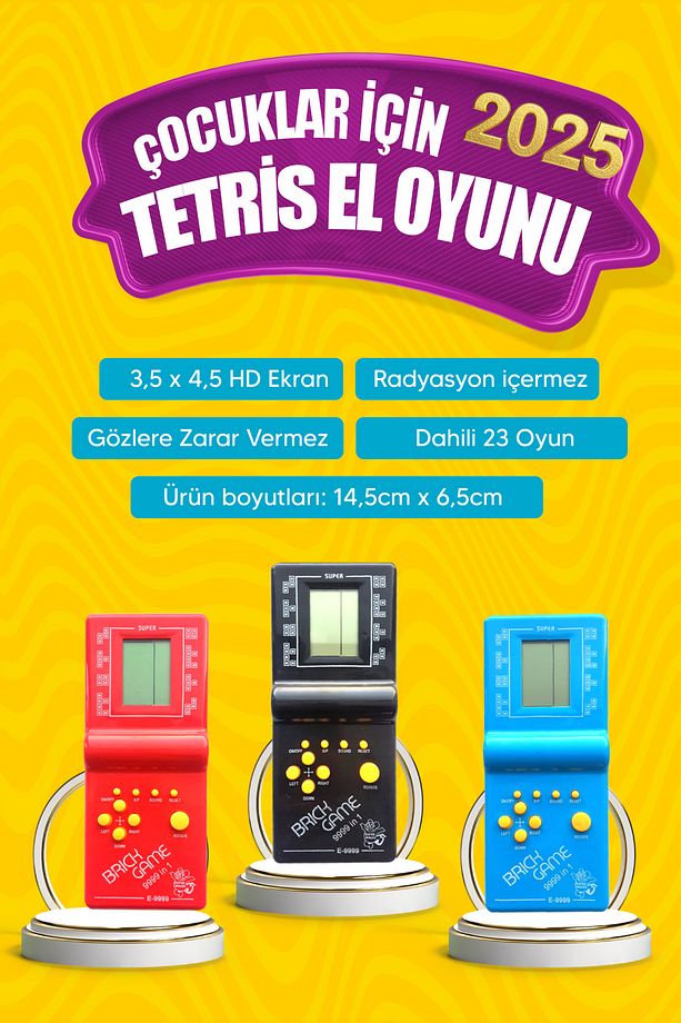 Pilli Tetris Gameboy Nostalji Mavi Oyuncak - 1