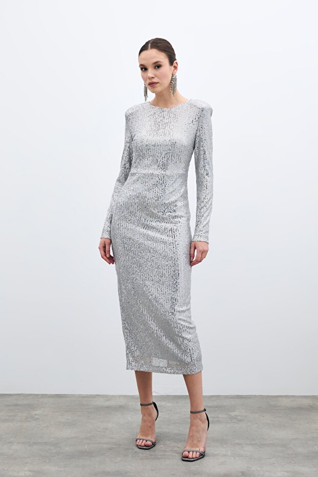 فستان ترتر بظهر منخفض - فضي - 1