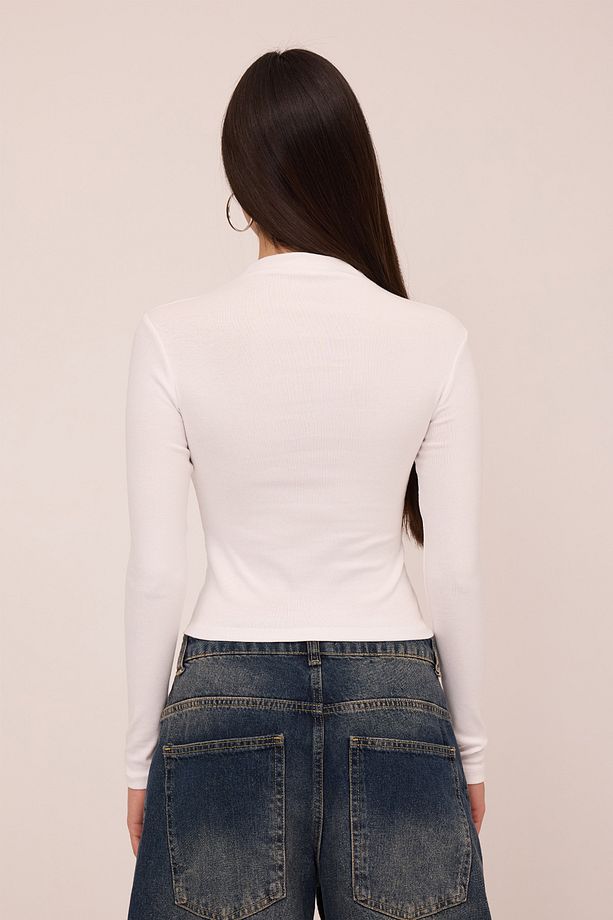 Dik Yaka Uzun Kollu Basic Bluz B1710-M13 - 5