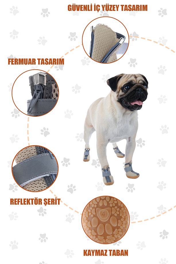 Köpek Ayakkabısı- Kaydırmaz Kauçuk Taban Köpek Ayakkabısı- Reflektörlü, Fermuarlı Köpek Ayakkabısı - 8