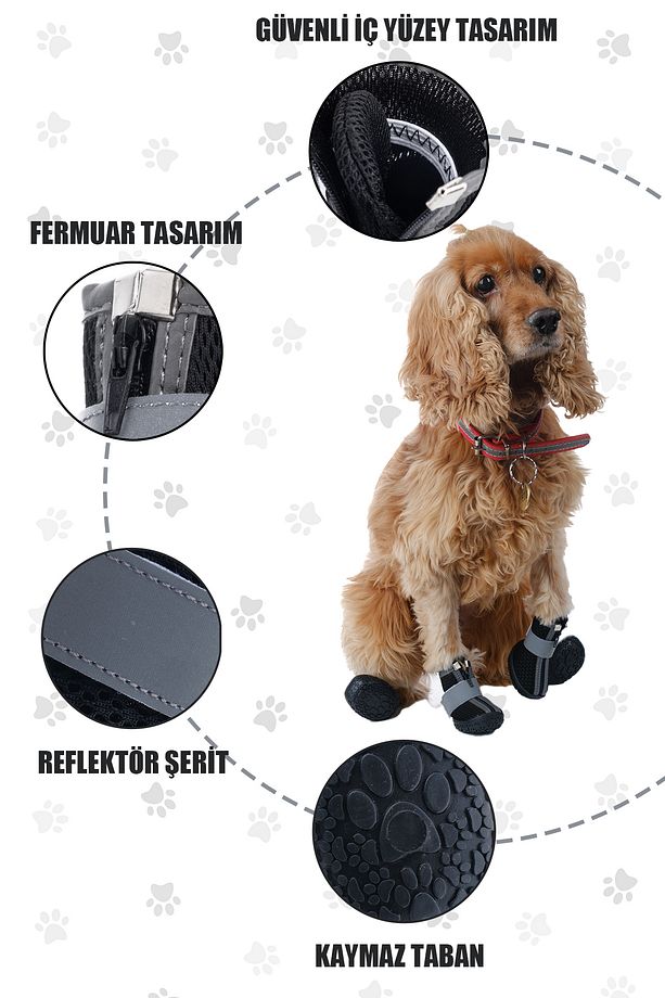 Köpek Ayakkabısı - Reflektörlü Siyah Köpek Ayakkabısı - Kaydırmaz Kauçuk Taban Köpek Ayakkabısı - 8