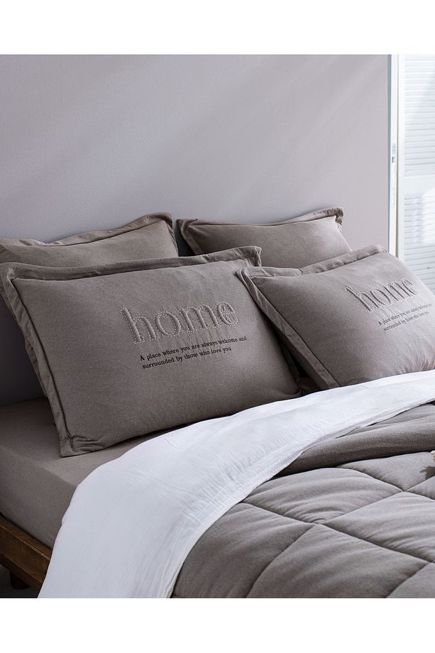 Bobigny Çift Kişilik Pamuklu SuperSoft Comforter Set - Antrasit - 5