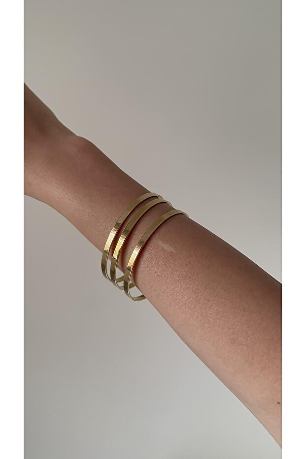 - Düz Basic Model Üçlü Çelik Ajda Bileklik - 2