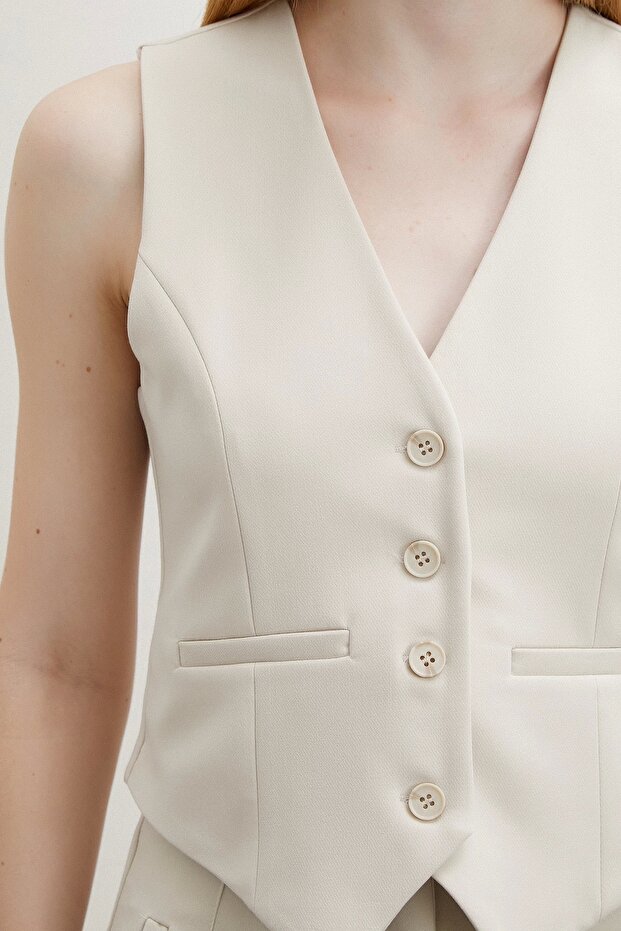 Beige Colored Lined Cup Vest - 6
