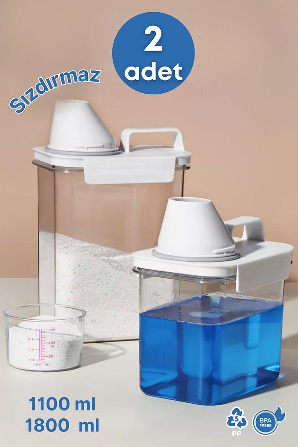 2 Li Sızdırmaz Depolama Sıvı Toz Deterjan Saklama Kutusu- Deterjan Etiketi Hediyeli 1100 ml 1800 ml - 1