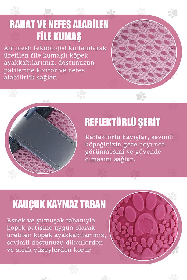Köpek Ayakkabısı - Reflektörlü Pembe Köpek Ayakkabısı - Kaydırmaz Kauçuk Taban Köpek Ayakkabısı - 8