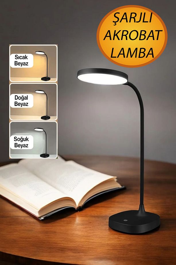 BRO Şarjlı Akrobat 360° Masa Üstü Lamba 3 Kademe Dokunmatik Çalışma Okuma Işığı Gece Lambası Işık. - 1