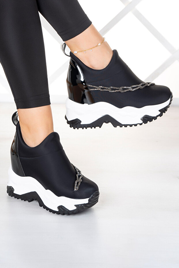 Maggie Silver Chain Stone Stretch Hidden Wedge Casual Shoes