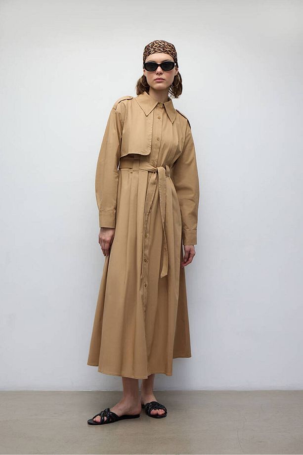 CAMEL PAMUKLU TRENÇ ELBİSE - 7