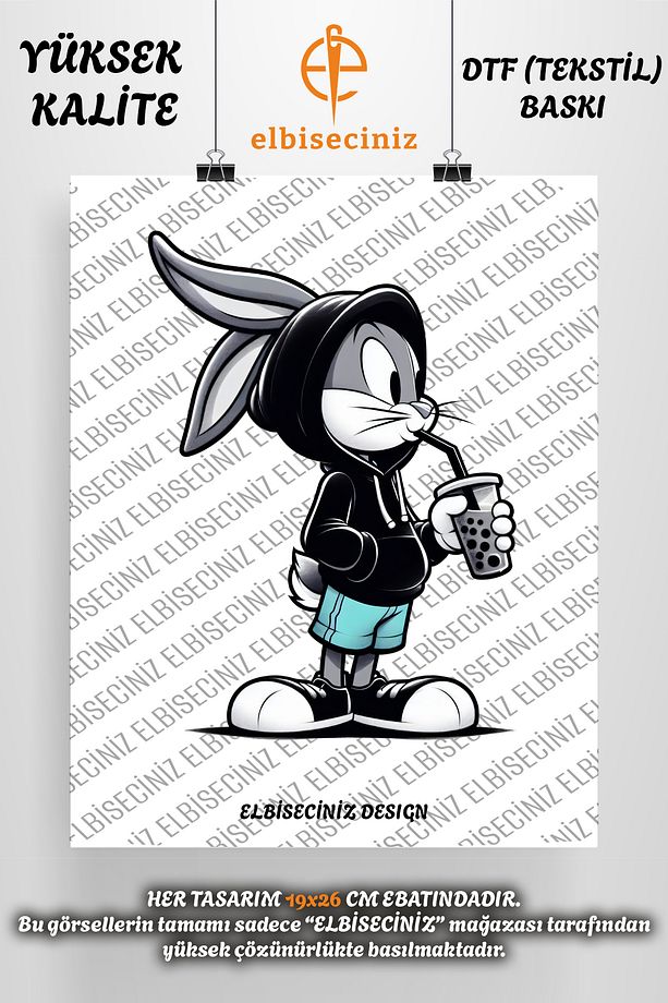"BUGS BUNNY" Kumaşa Ve Deriye Baskı Kumaş Aplike Yama Ütü Ile Yapışan Transfer Baskı Kağıdı - 1