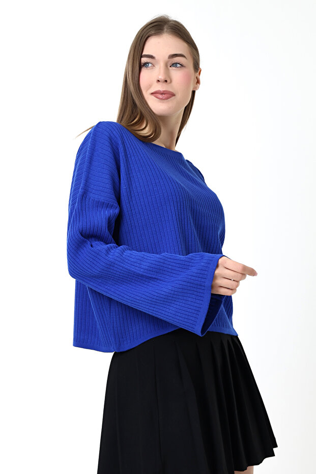 Kadın İspanyol Kol Geniş Yaka Günlük Triko Bluz - 2