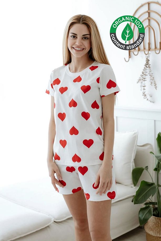 %100 Pamuk Kalpli Şortlu Kadın Pijama Takımı - 1