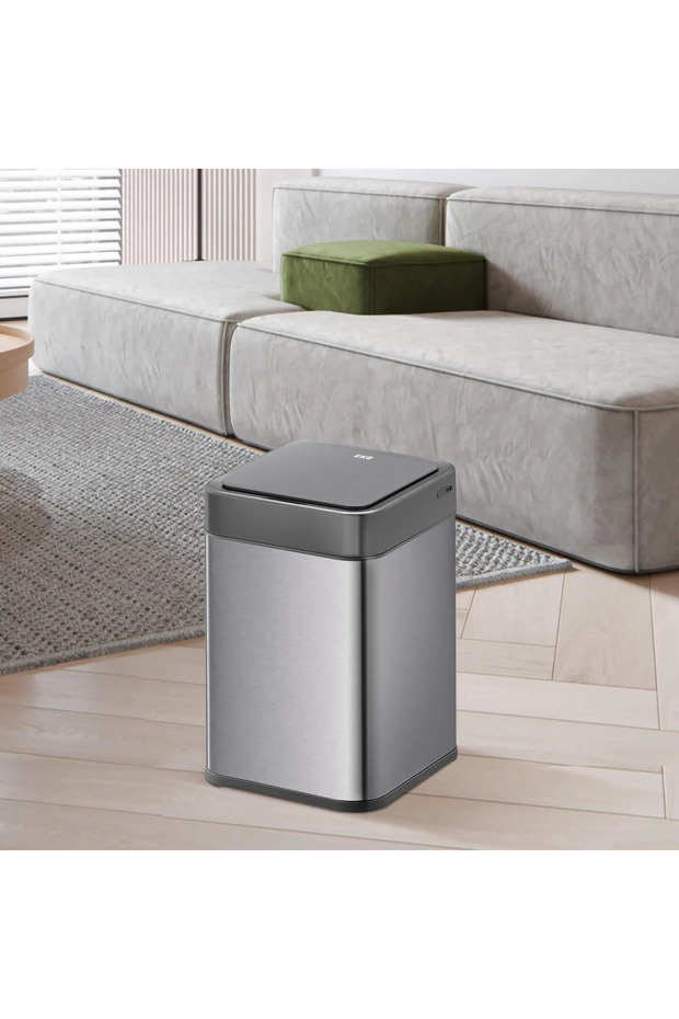 ECHO SENSÖRLÜ PASLANMAZ ŞARJLI KARE ÇÖP KOVASI - 10 LT - 6