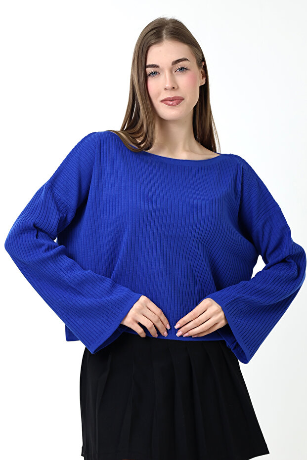 Kadın İspanyol Kol Geniş Yaka Günlük Triko Bluz - 1