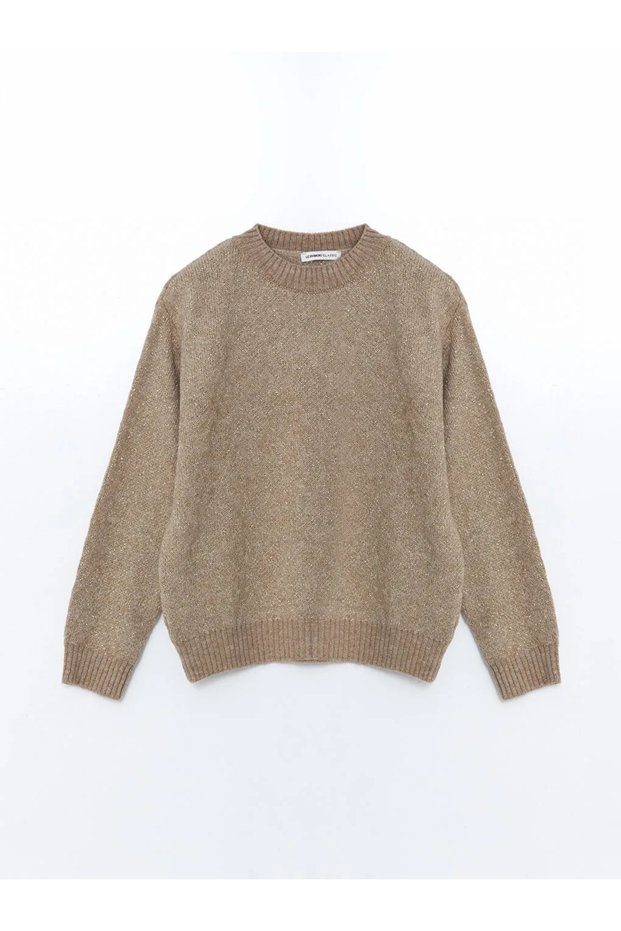 Lcwaikiki Classic Beige Crew Neck Shiny Look Women's Knitwear Sweater