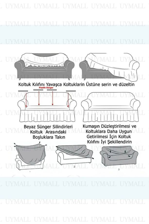 Jakarlı 3 Kişilik Gri Lastikli Kanepe Örtüsü | Lastikli Koltuk Örtüsü | Koltuk Kılıfı - 7