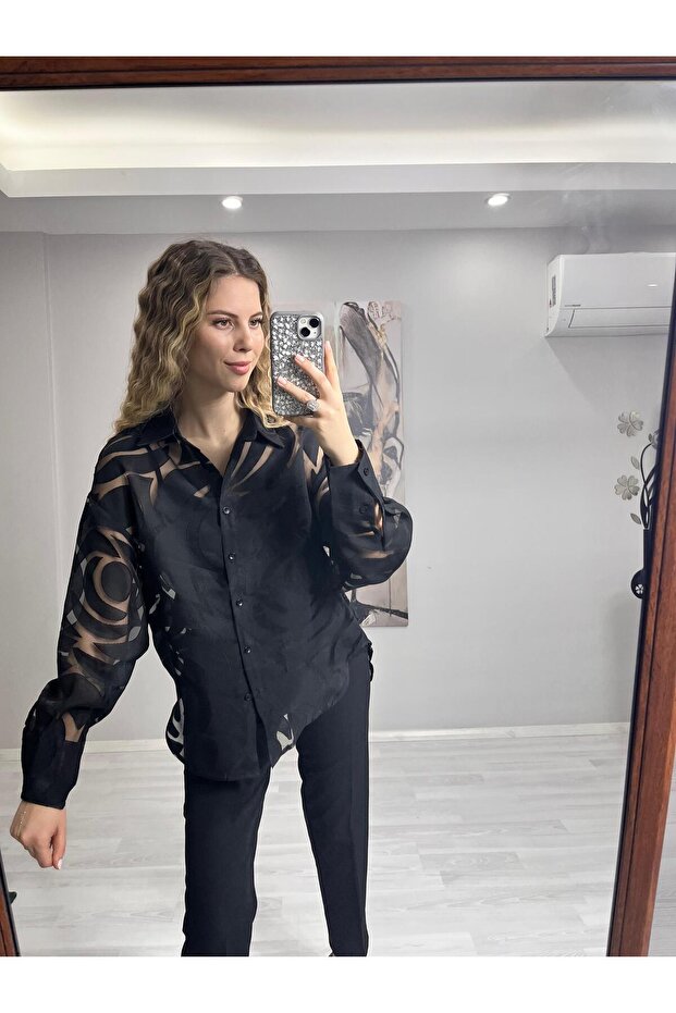 Gül Desenli Gömlek - 4