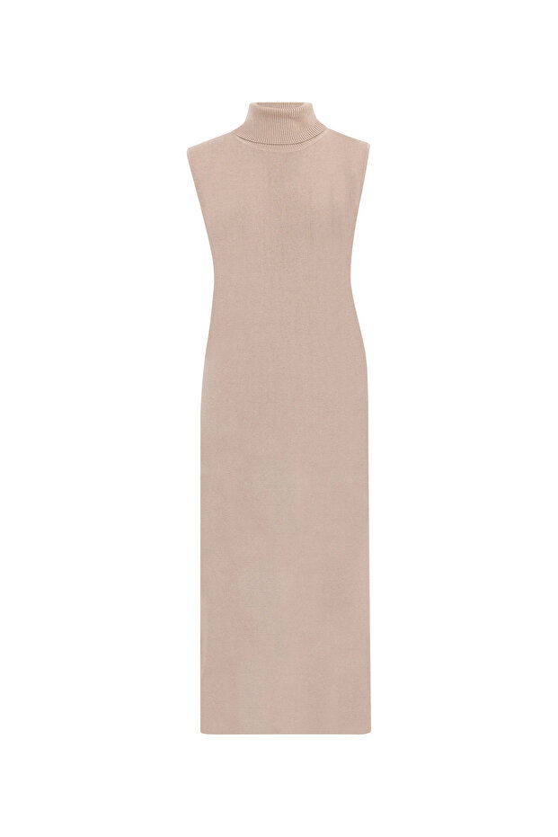 Balıkçı Yaka Kolsuz Basic Triko Elbise - 6