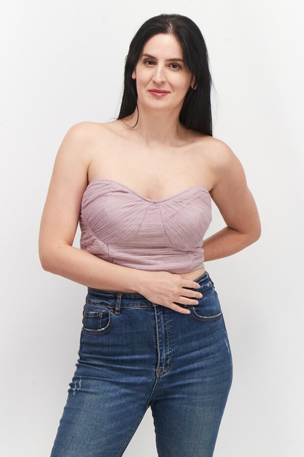 Women Sweetheart Neck Strapless Solid Crop Top, Lavender