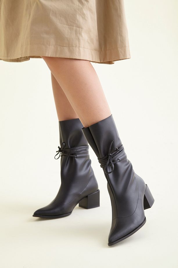 Erato Bağcık Detaylı Siyah Mat Siyah 6 Cm Kadın Bot & Bootie, Topuklu Ayakkabı - 2