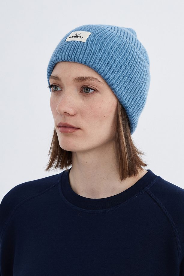 Unisex Açık Mavi Triko Akrilik Yumuşak Bere Logolu Esnek Triko Kışlık Çift Katlamalı Basic Mali - 3