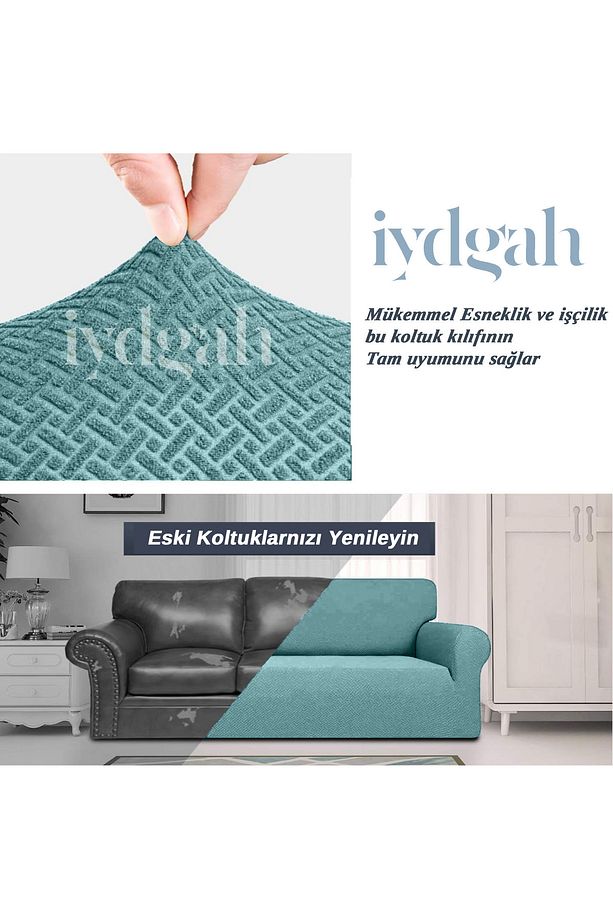 Tuğla Desen Koltuk Örtüsü Lastikli Kayma Yapmayan 3 Kişilik Çekyat Kanepe Kılıfı 1 Adet - 4