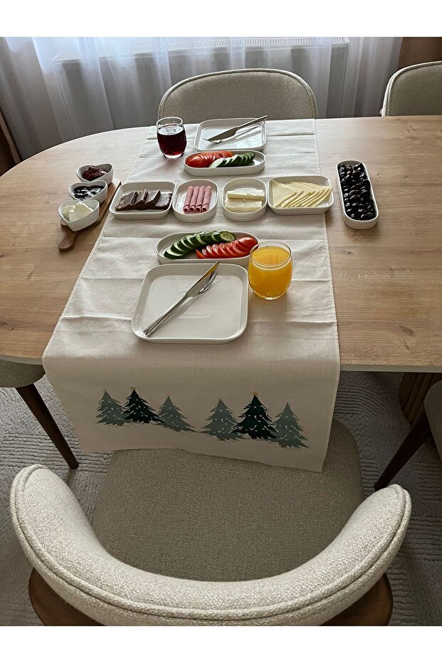 Çam baskılı ham bez runner - 5