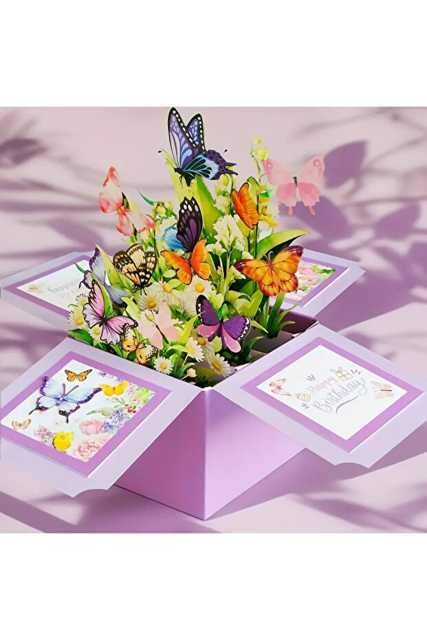 purple batterfly 1pc 3D Pop-Up Birthday Greeting Card - Floral and Butterfly Design for Any Recipien