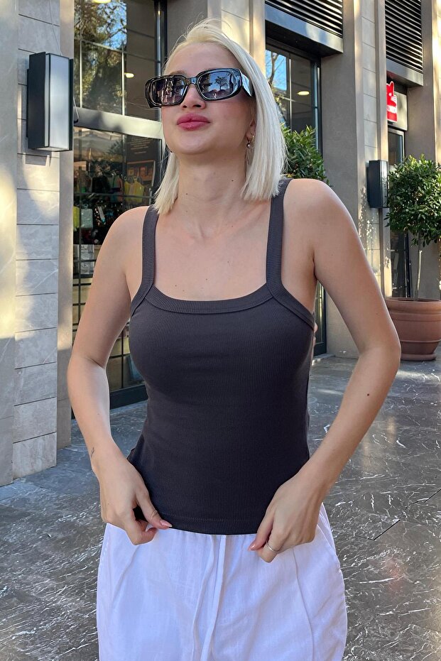 Füme Fitilli Görünümlü Askılı Basic Atlet MG2236 - 5