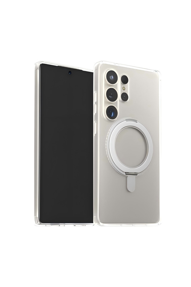Galaxy s25 compatible 360 rotatable transparent phone case with magsafe stand