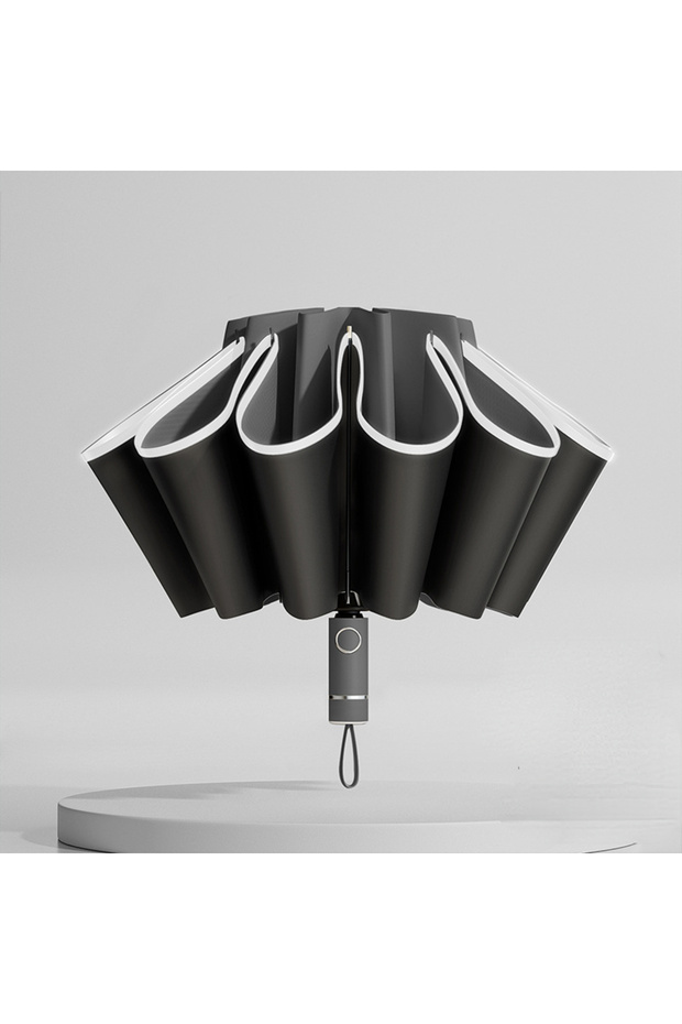 Black Fully Automatic Reverse Folding Umbrella with Windproof Reflective Stripe UV Umbrellas - 1