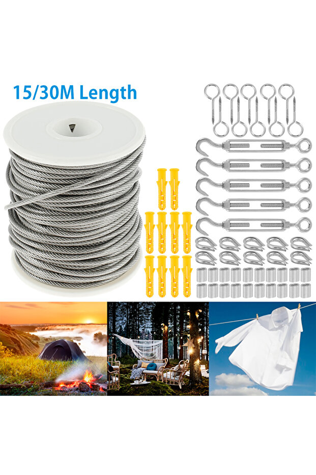 15M Set 15/30M Stainless Steel Cable Rope PVC Coated Garden Cable Guardrail Ropes Multifunction Rail