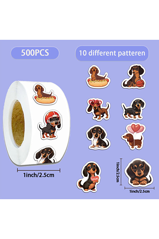 500PCS 500PCS Cute Sausage Dog Cartoon Roll Sticker, Hand Account Envelope Seal Sticker, Waterproof