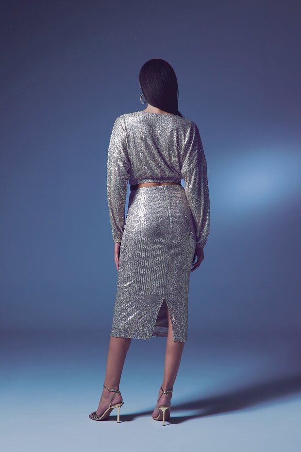 بلوزة مطرزة بترتر - بيج - 6