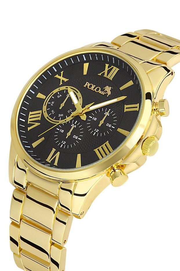 Metal Strap Roman Numeral Men's Wristwatch Yellow Color