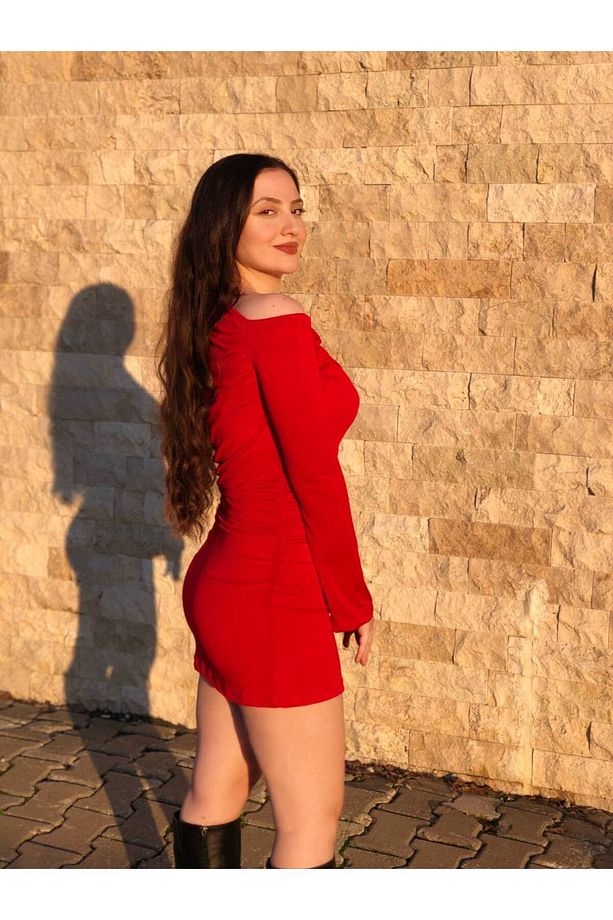 Kadın Tek Omzu Açık Büzgülü Sandy Elbise - 7