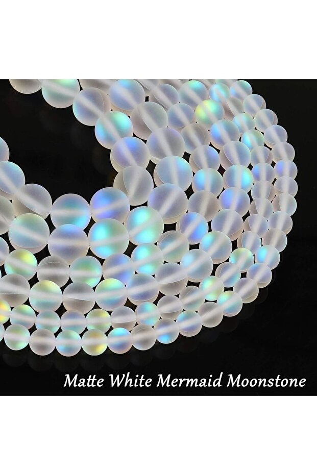 6MM Matte White Aurora Crystal Glass Beads, 6/8/10MM Frosted Glitter Shining Mermaid Round Loose Bea