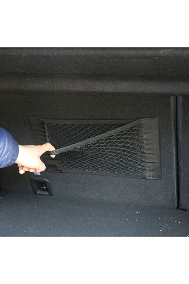 Car Rear Seat Storage Bag Trunk Mesh Auto Organizer Double-deck Elastic String Net Magic Sticker ... - 1