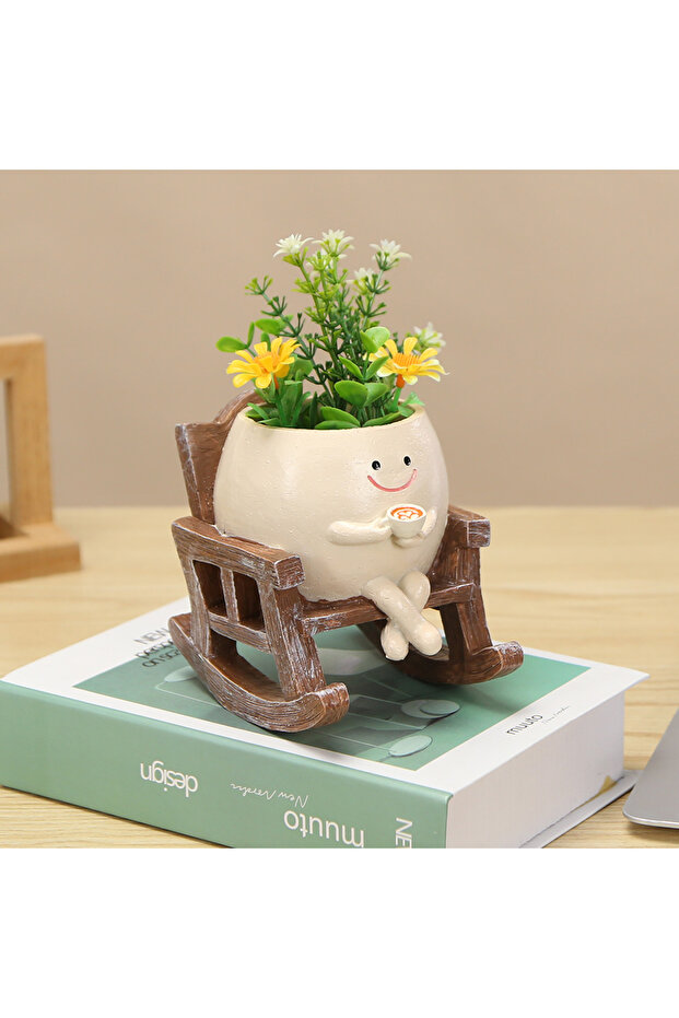 Style A Chair/Swing Smile Face Planter Resin Hanging Cute Head Planters Creative Rocking Succulent P