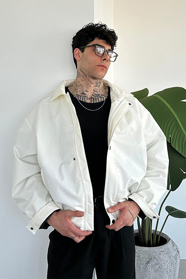 Oversize Bomber Erkek Deri Ceket - 1