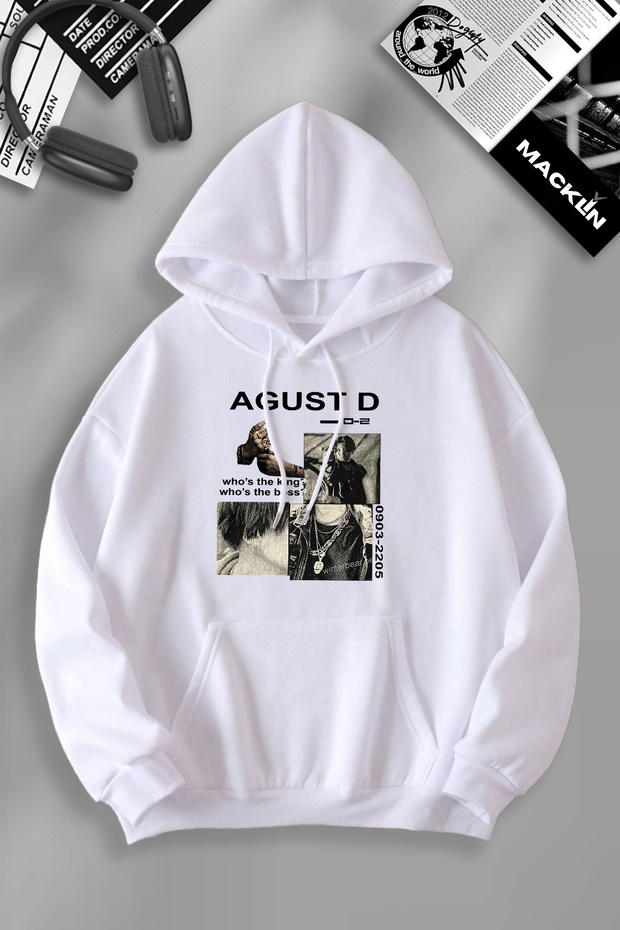 Unisex Women Men Agust D Bts Printed Hooded Basic Sweatshirt